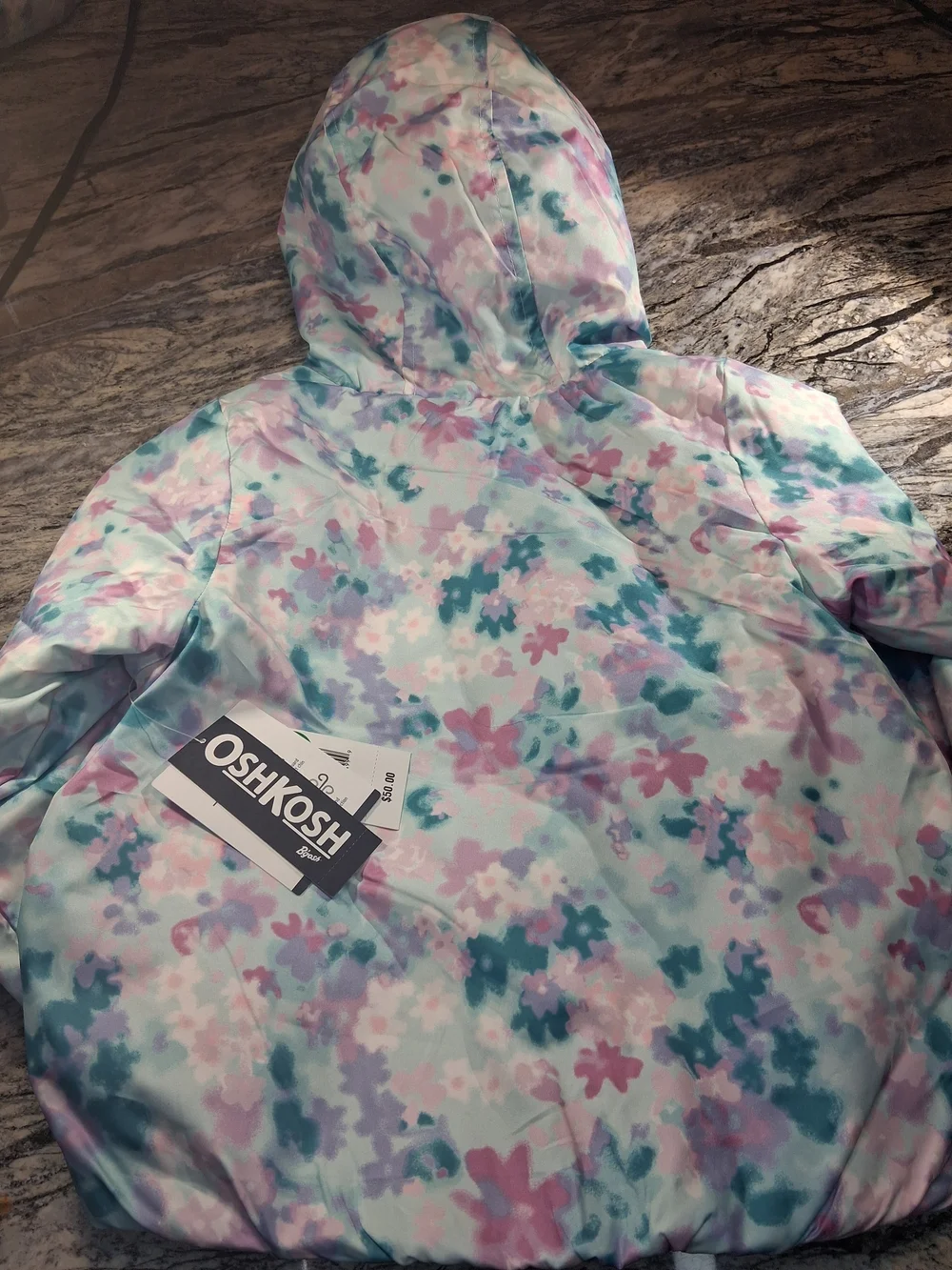 OshKosh B'gosh Pastel Floral Hooded Zip Jacket - Pink, Blue, Purple